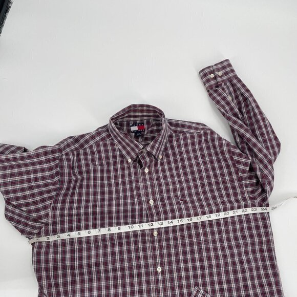 Tommy Hilfiger Red Plaid Button Down Shirt Mens Size Large 100% Cotton Preppy - Picture 5 of 6